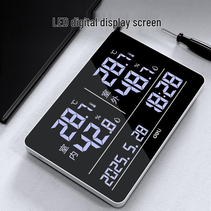 deli Smart Indoor/Outdoor Thermometer Hygrometer with Large Screen