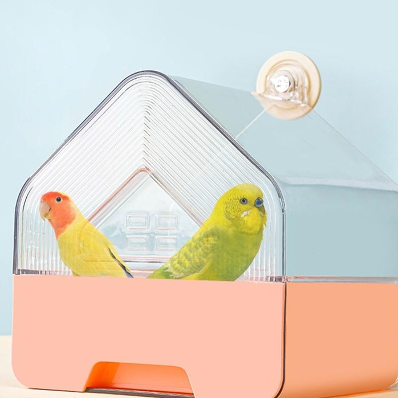Clear Bird Bath for Cage with Large Space for Parrots and Quakers Easy To Install Bottom Drawer Hanging Bird Bathtub Box