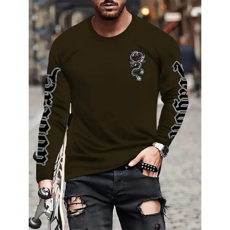 

Простая футболка с принтом Longteng, осенняя мода, с круглым вырезом, с длинным рукавом, мужская, для улицы, уличная мода, топ, повседневный комфорт 5XL