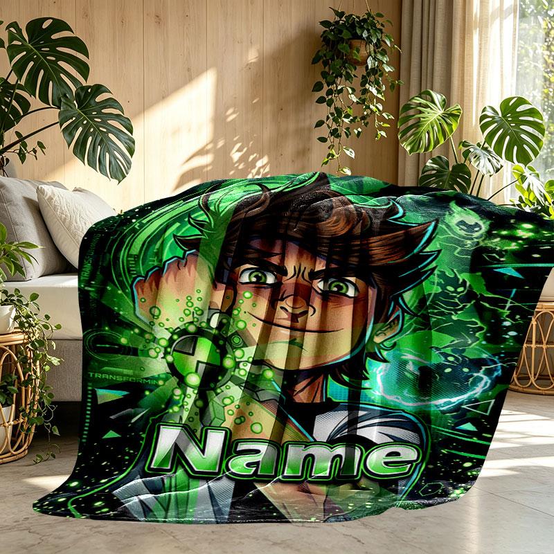 Custom Name Personalized Ben 10 Omniverse Print Blanket, Home Decor, Bedroom, Sofa, Camping, Couch, Gifts for Birthday Christmas