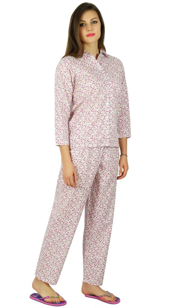 Bimba Womens Cotton Night Wear Printed Pajama Set Full Sleeve Shirt with