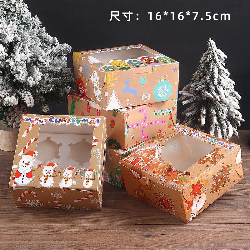 24PCS Lovely Santa Gift Box with Ribbon & Card Clear Window Packaging Box Removable Insert for Party Favors New Year Decorations