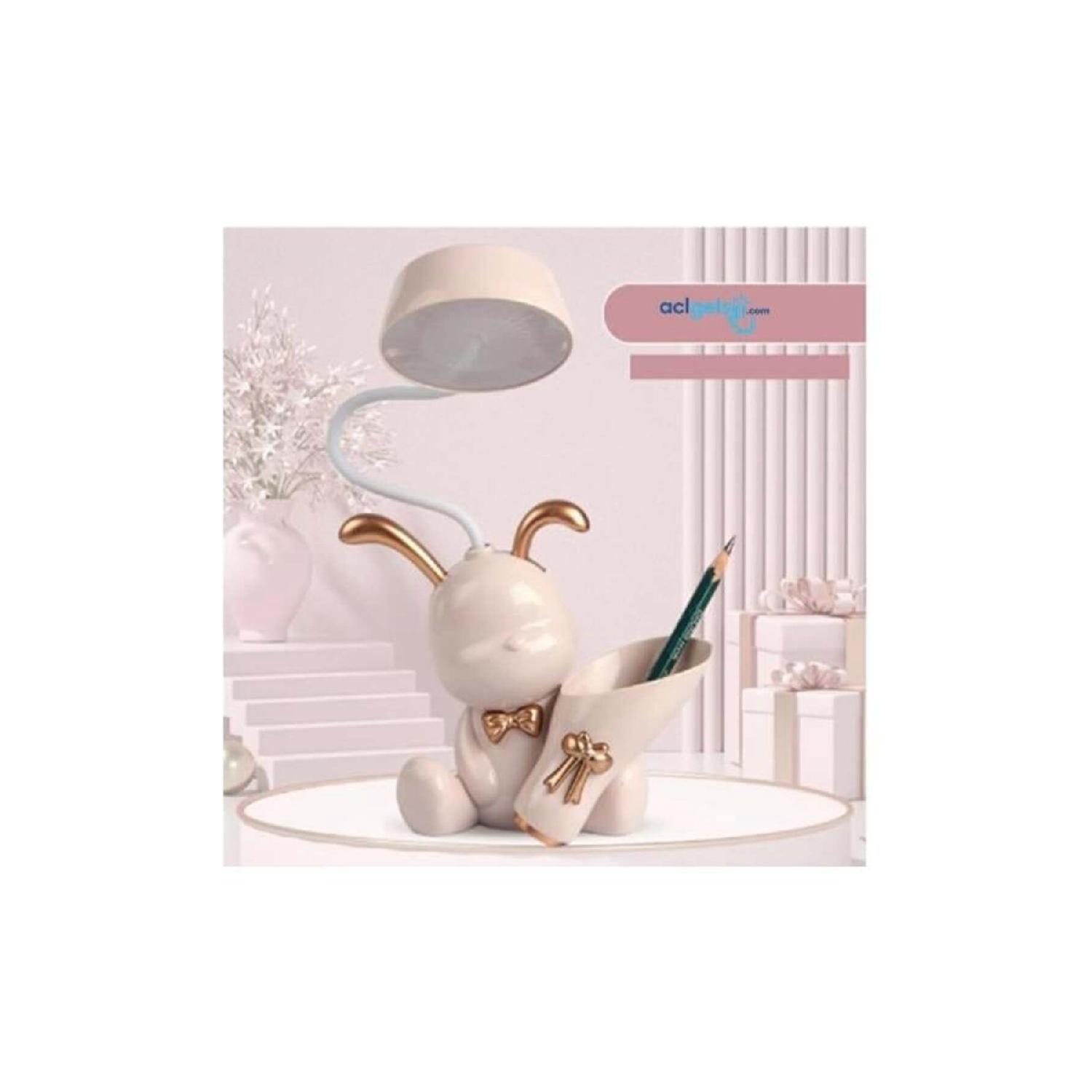 

Декоративная USB-аккумуляторная детская настольная лампа с кроликом для детской комнаты и держатель для ручек розовый