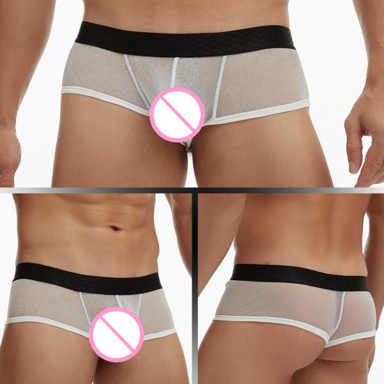 Men Boxer Underwear Low-rise Perspective Thin Shorts Panties Patchwork Color U-convex Wide Waistband Underwear