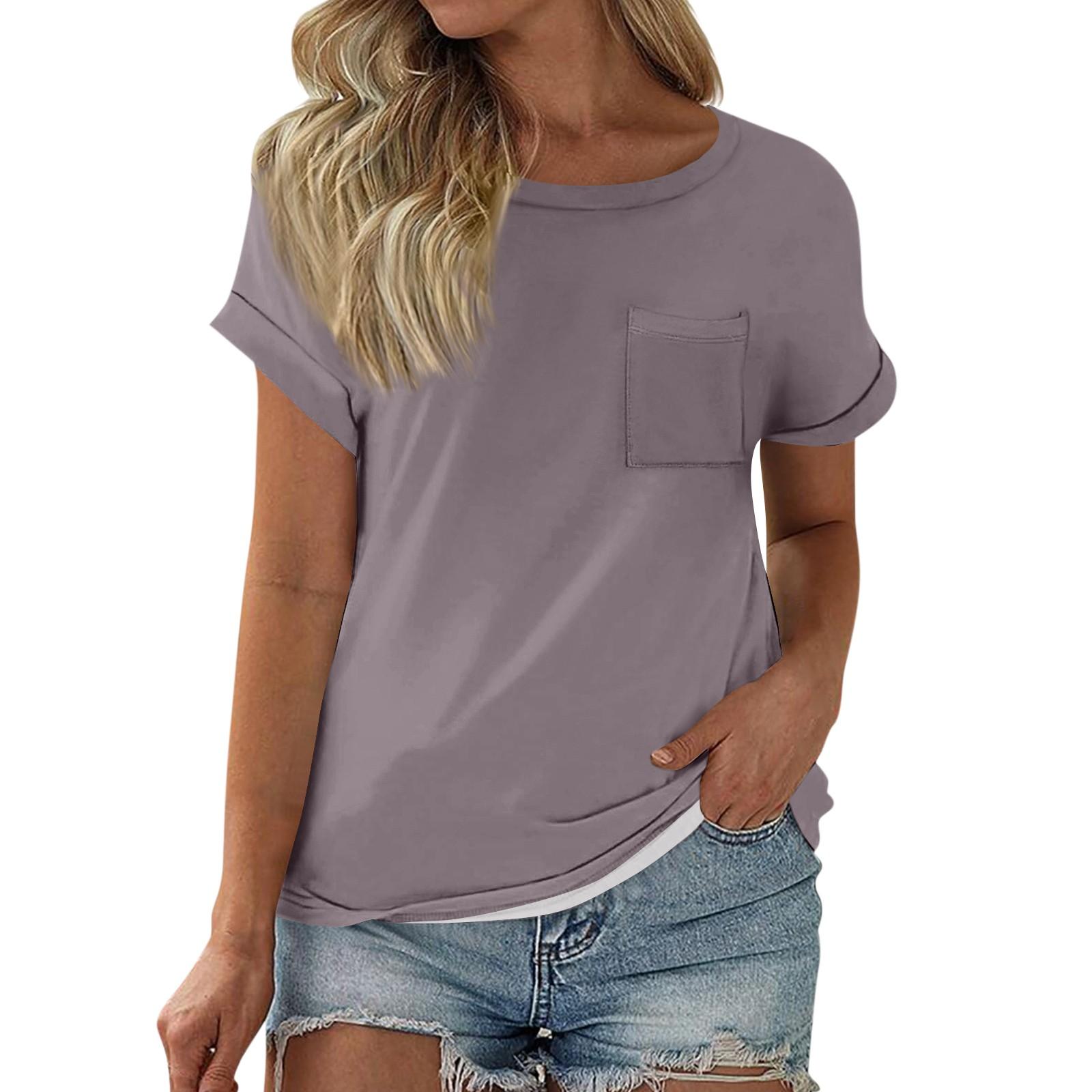 

Жен. Футболка Футболка Сплошной цвет С короткими рукавами Карман Повседневные Выходные Мода Классический Круглый вырез Обычный Топ M серый