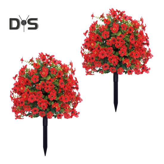 1/2 ks Umělá fialová květina s kolíkem Odolná proti UV záření Faux plastový květinový hrot Vnitřní Venkovní Zahrada Veranda Patio Svatba Party Dekorace