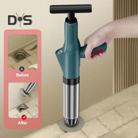 Toilet Plunger Air Pressure Indicator Stainless Steel Drain Clog Remover Tool with 4 Dredge Heads High-Pressure Air Plunger