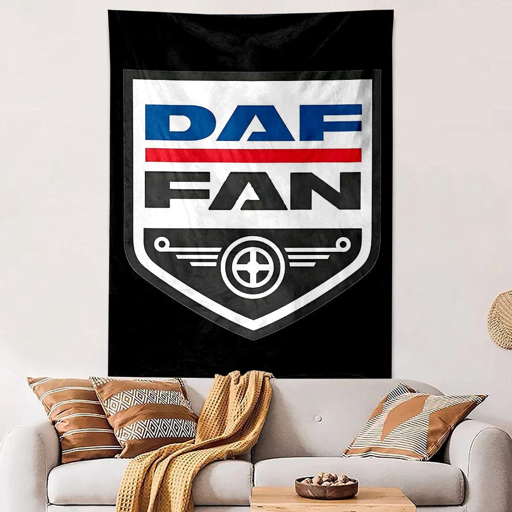 DAF Trucks Fan Schild Abzeichen Logo Blau Rot Weiß Schwarz Wandteppich LKW-Fahrer Dekor für Garage Man Cave Geschenk