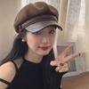 Autumn and Winter Show Face Small PU Leather Brim Octagonal Hat Women's Metal Solid Color Casual Temperament Fashionable Retro Painter Hat