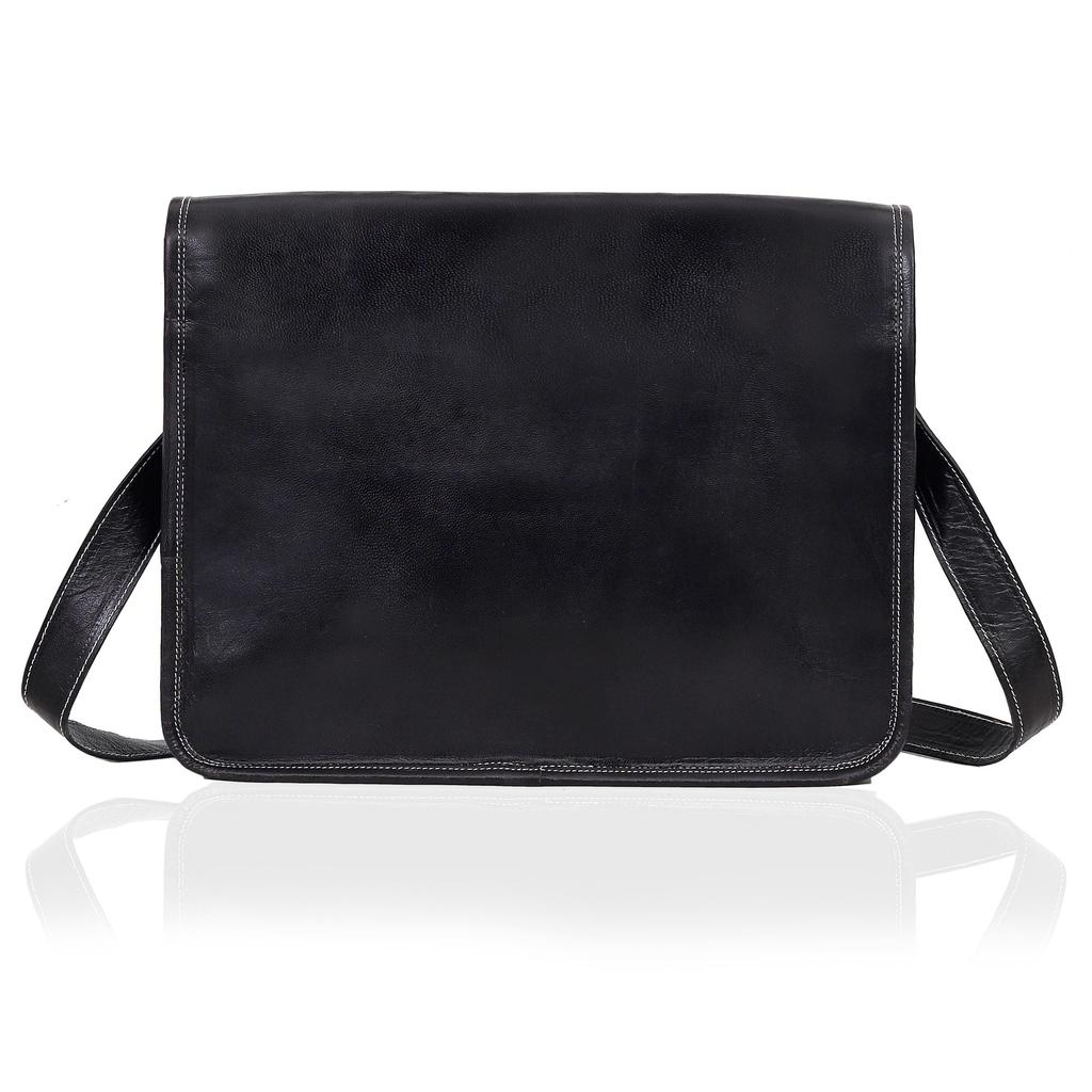 Leather Messenger Bag: 15" Black Laptop Shoulder Satchel Crossbody Gift for Men and Women