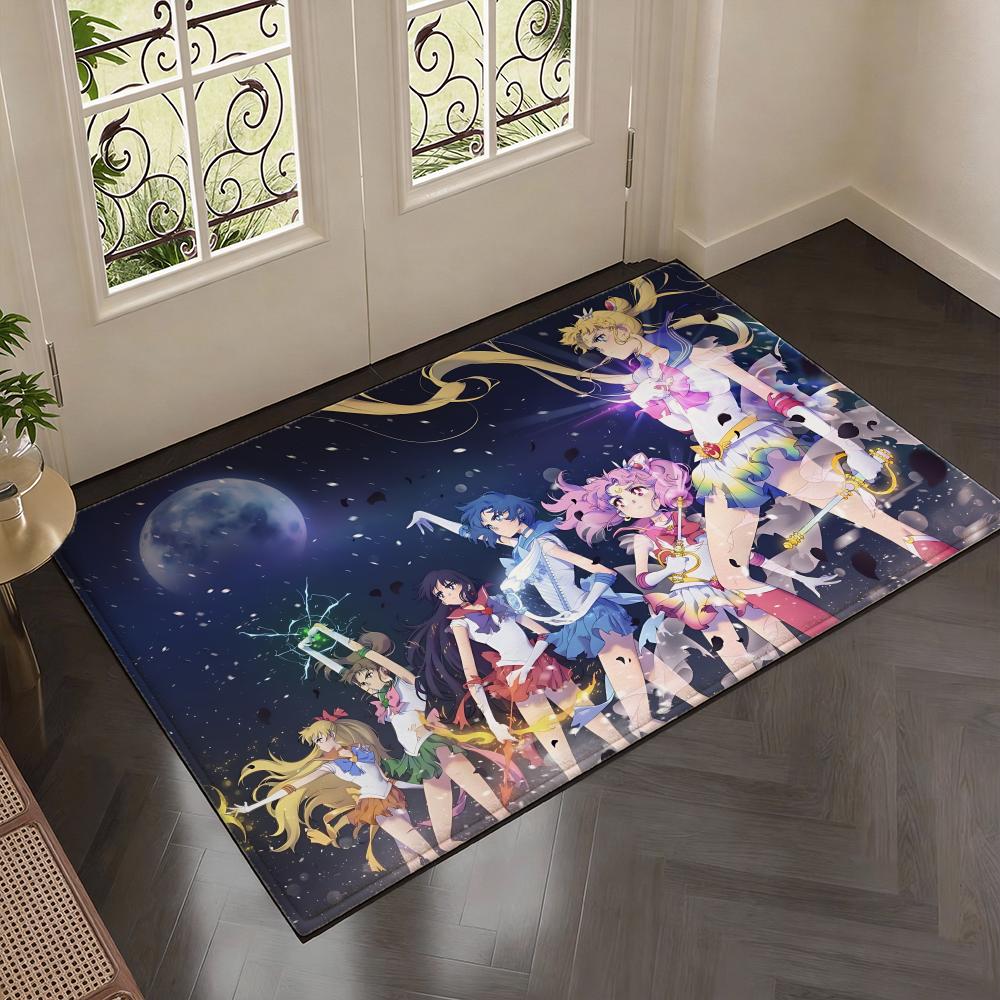 Iconic Magical Girl Anime S-Sailor Moons Floor Mat Soft Thickened Flannel Door Mat Non-Slip Living Room Rug Home Decor