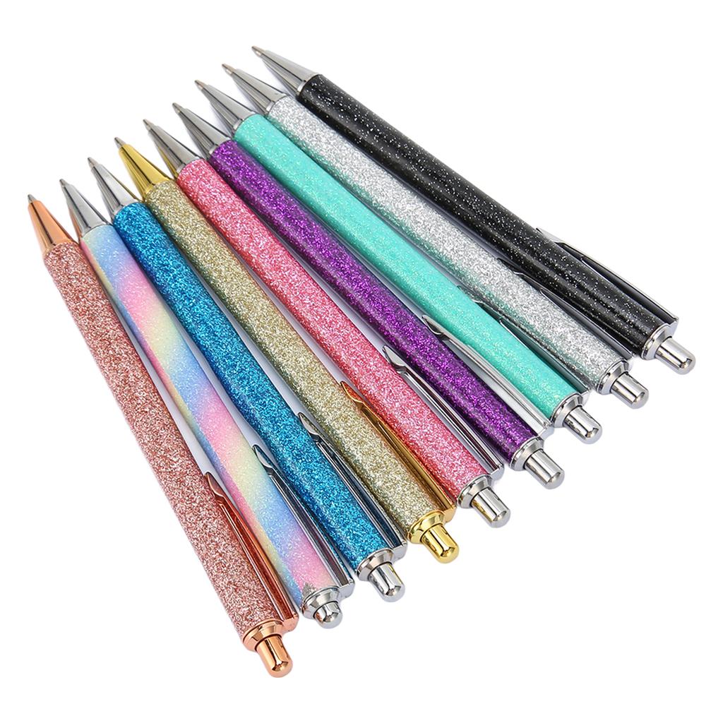 9Pcs Ball Point Pen Black Refill Glitter Style Pocket Clip Metal Tip Smoothing Writing Pens for Shcool Office Business