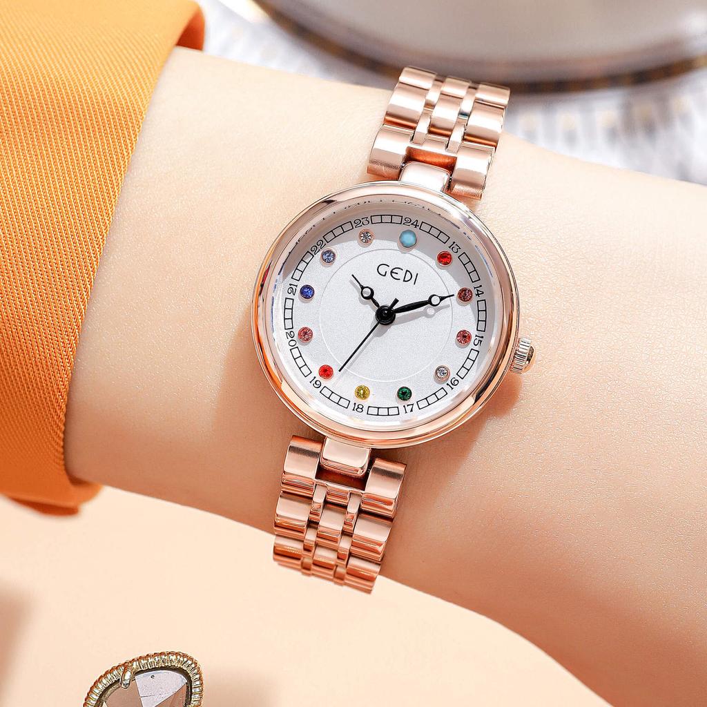 Creative High-End Colored Diamond Disc Women'S Niche Light Luxury High-Value Waterproof Stainless Steel Quartz Watch