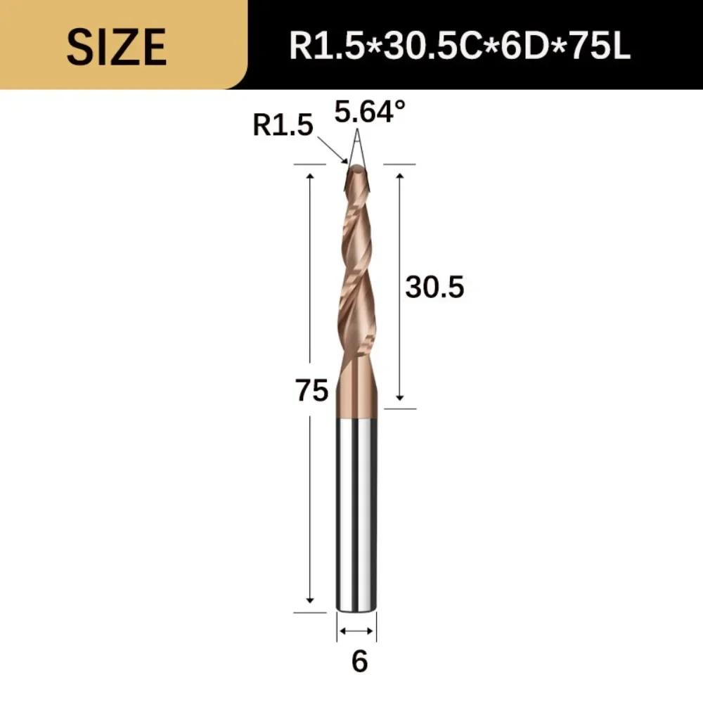 Durable Wood Milling Solid Carbide Tapered Ball Nose End Mill Tapered Ball Nose Spiral CNC Carving Bit Engraving Router Bits