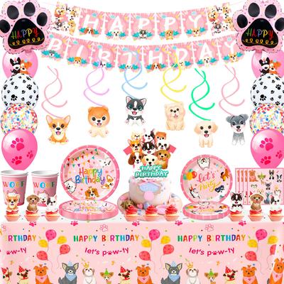 Puppy Birthday Decorations, Puppy Party Supplies&Pink Puppy Tableware Set-Plates Cups Napkins Banner Balloons Cupcake Toppers Etc Party Supplies