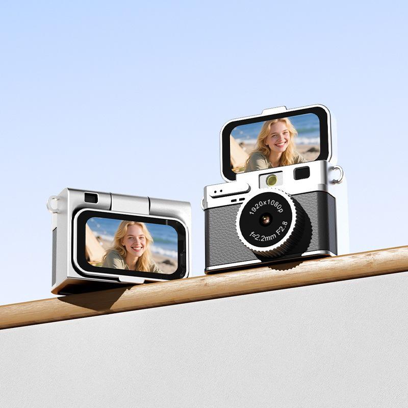 

Retro Flip-Screen Mini Camera with Lanyard for Selfies and Video Recording
