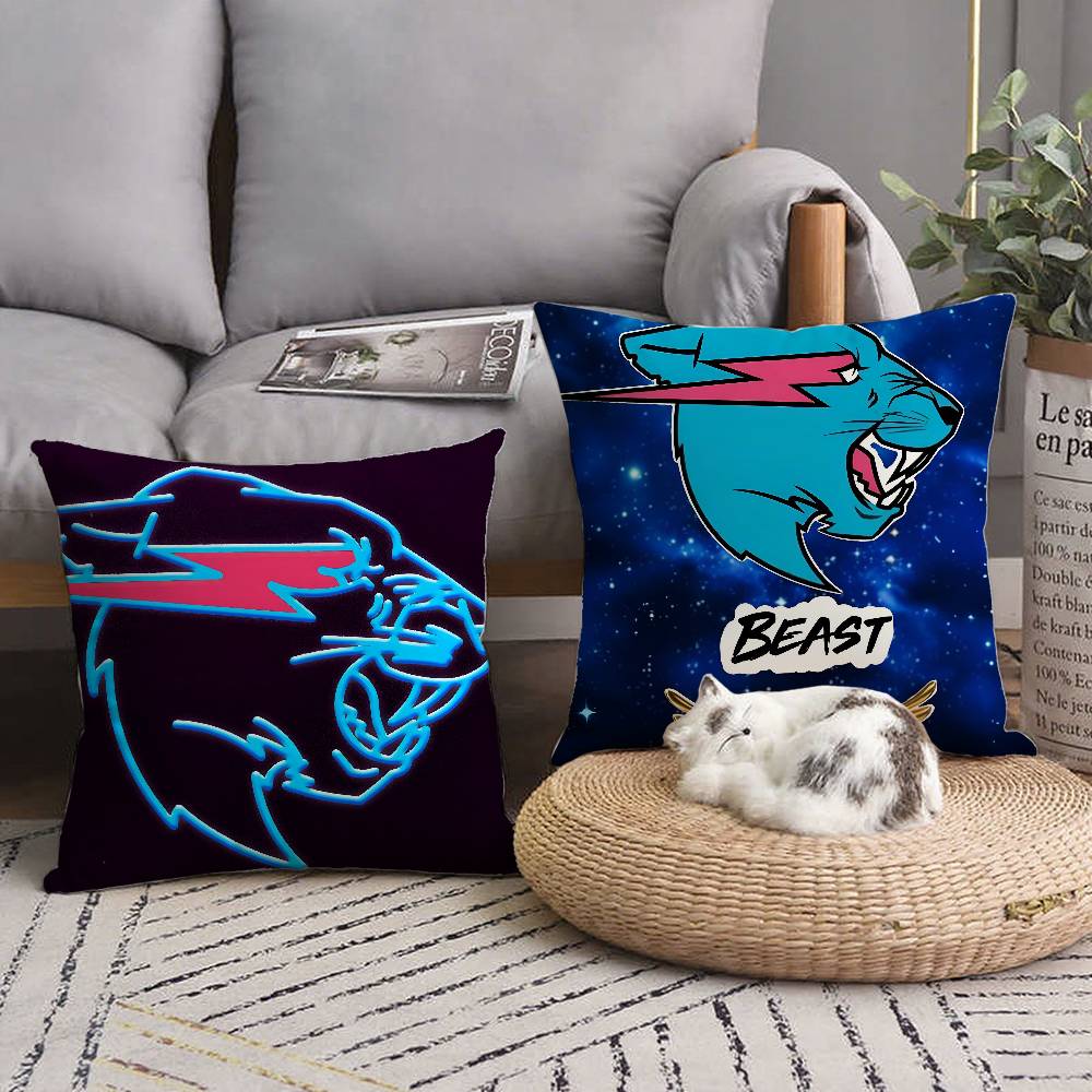 Game Blogger M-MrBeast Vintage Pillow Case Square Pillow Bedroom Sofa Leisure Comfort Cushion Car Home Decoration