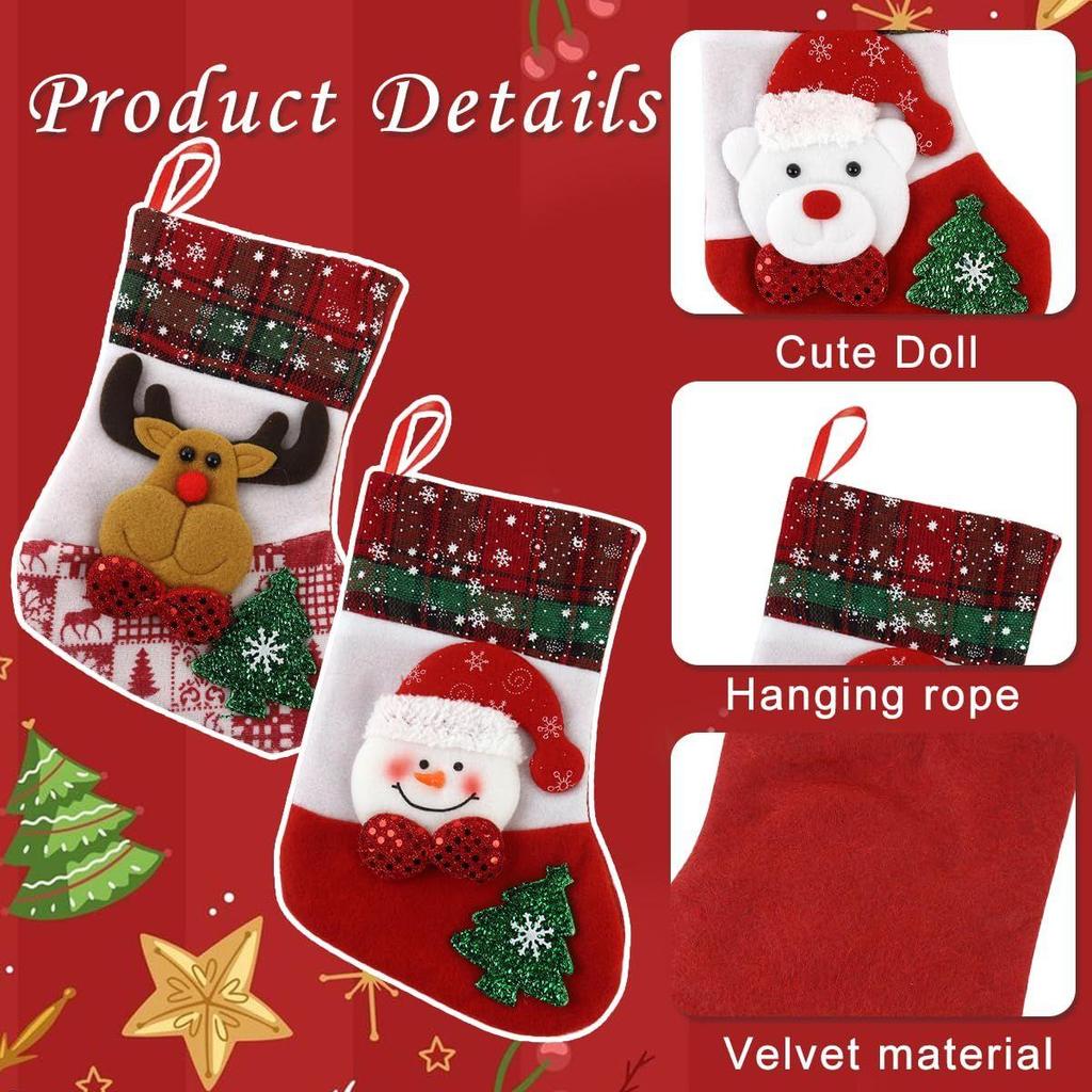 4Pcs Christmas Decorations Stockings Red Large Santa, Snowman, Bear, Reindeer Hanging Christmas Stockings Set Christmas Gifts Stocking