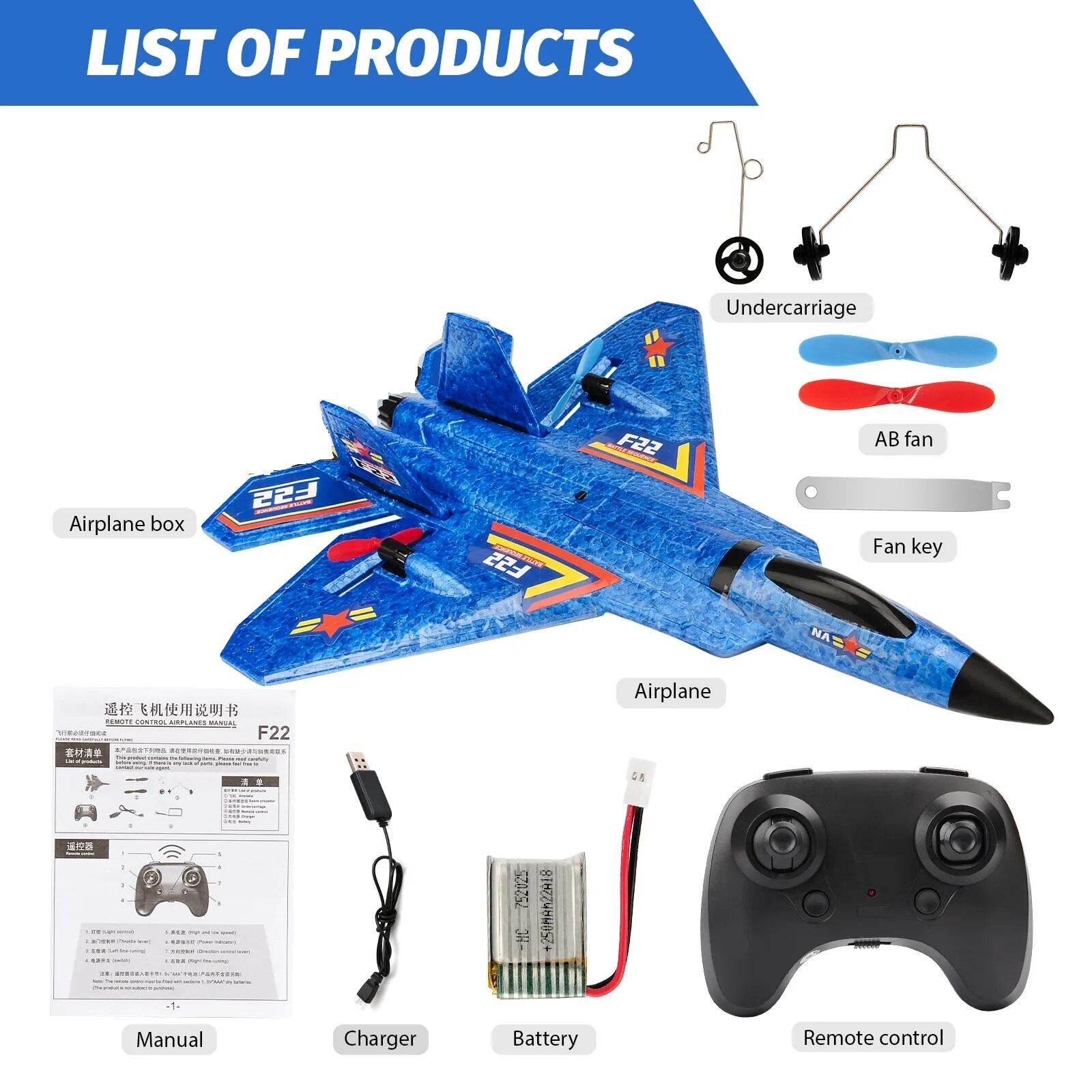 

F22 Raptor Літак на дистанційному керування 2.4G 2CH Літаючий планер з дистанційним керуванням зі світлодіодними ліхтарями Літак із піни EPP Іграшки для дітей Подарунки