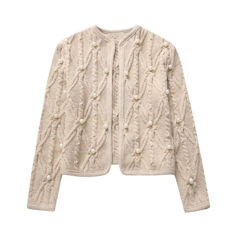 Fashion Style Winter New Women's Clothing Easiest for Match Artificial Decorated Pearls Eight-Strand Woven Knitting Outwear 4938105 704