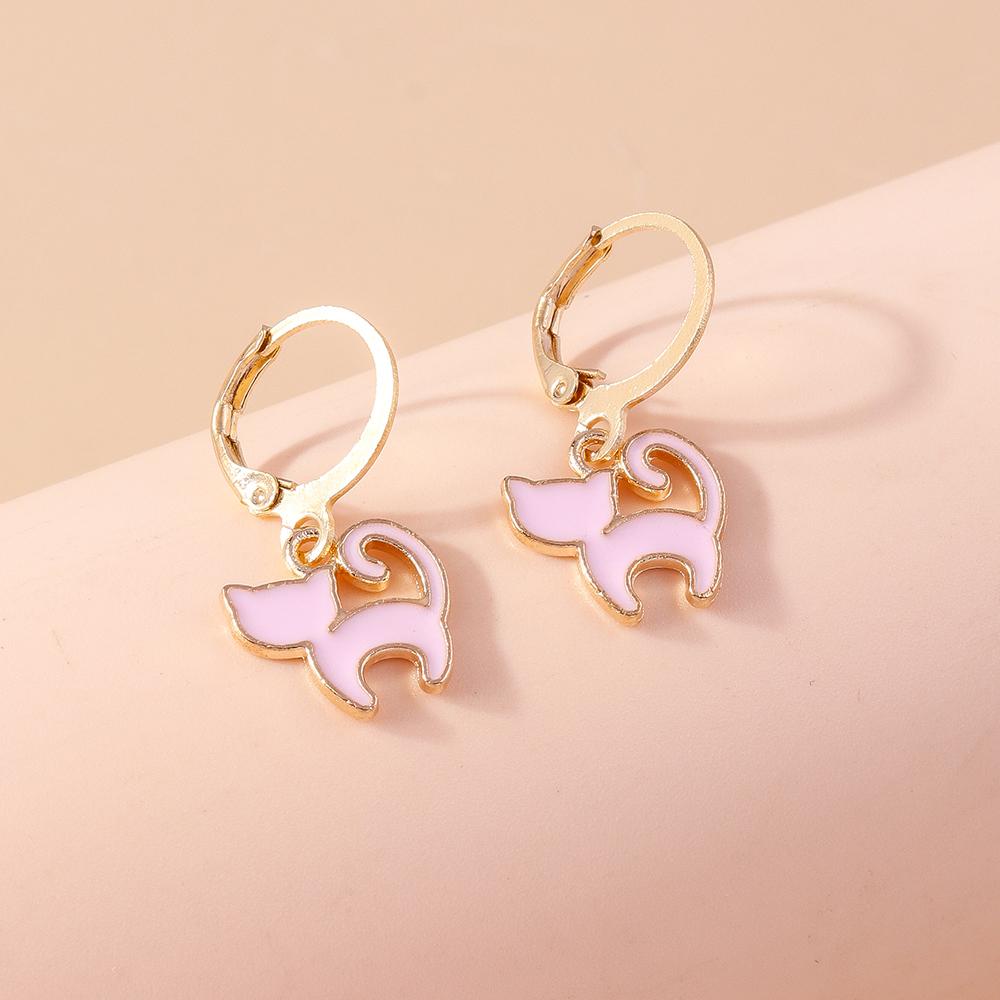 5pcs/Set Cute Enamel Cat Earrings for Women Girls Cartoon Animal Dangle Earrings Party Holiday Jewelry Gifts