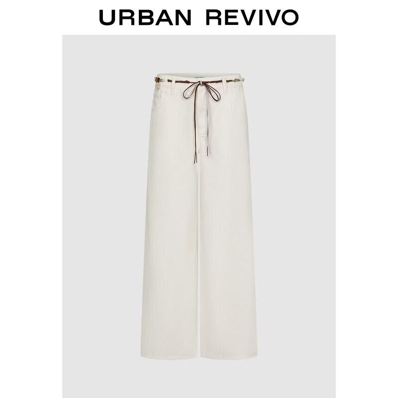Women s Retro Wide-Leg Trousers with Beaded Waist Rope 28 грязно-белый