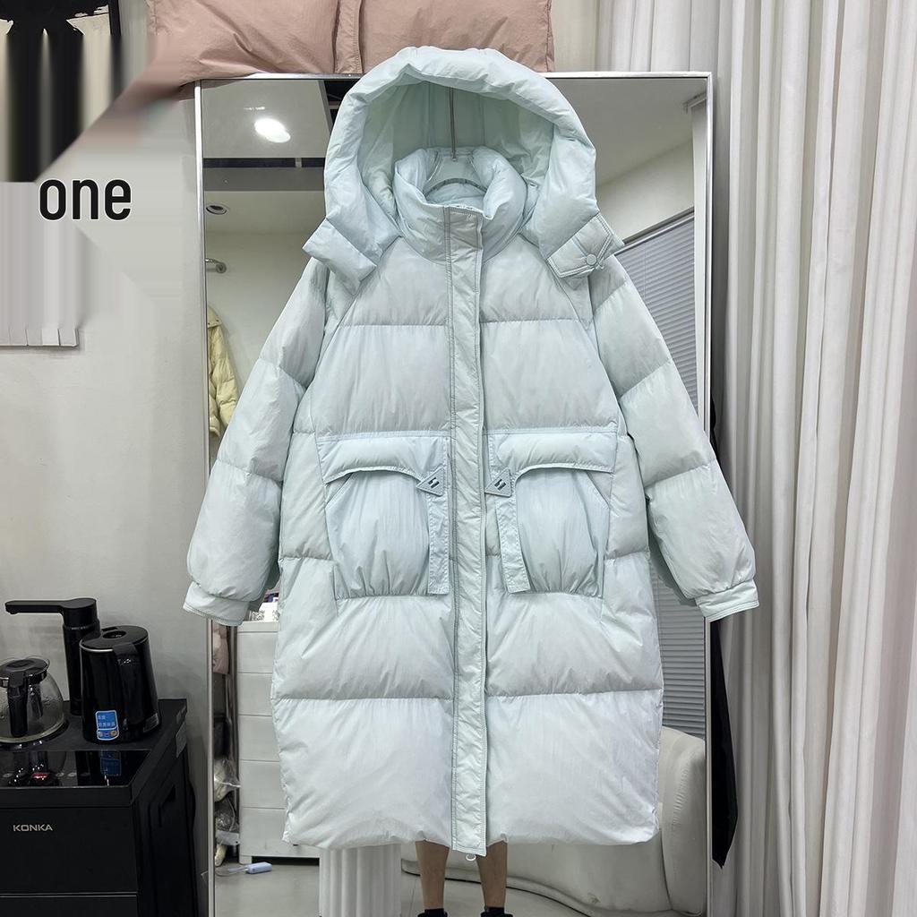 Women's 2024 Winter Hooded Down Jacket - Loose Fit, Plus Size, Mid-Length, Thick, Warm White Duck Down Outerwear