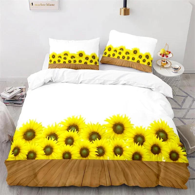 Sunflower Soft Duvet Cover Microfiber Rustic Floral Warm Comforter Cover Nature Theme Yelow Blosom Beding Set Twin King For Children Kids Adult