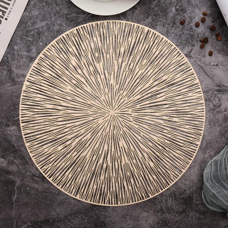 2PCS Round Placemats Restaurant Hollow PVC Decoration Meal Mat Anti-hot Dining Table Line Mat Steak Plate Pad