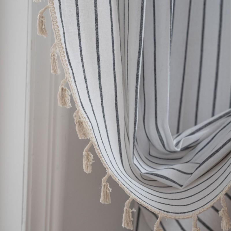 French Style Woven Cotton Linen Curtains Kitchen Window Semi-Sheer Decorative Panel Rod Pocket Grommet Hook