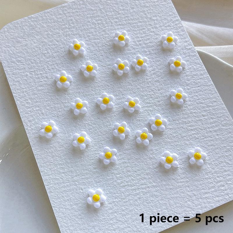 50Pcs Small Flower Nail Art Charms 3D Resin 5Petal Rhinestones Nail Decorations Kawaii Accessories Manicure Diy