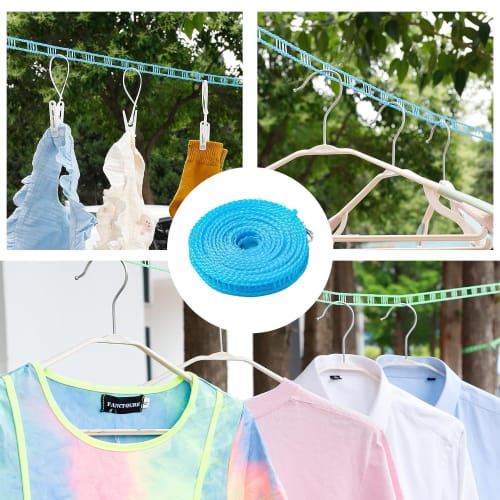 ADOFUN Laundry Rope (Set of 2) Blue Clothes Drying Rope with Hanger Slits and Hanger Stops, Windproof Clothes Drying Rope, Portable, for Travel, Campi