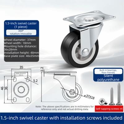 4pcs Quality 1.5 Inches Wheel Caster Heavy Duty Wear Resistant Rotating Wheels PVC Rubber No Noise Universal Wheels Furniture