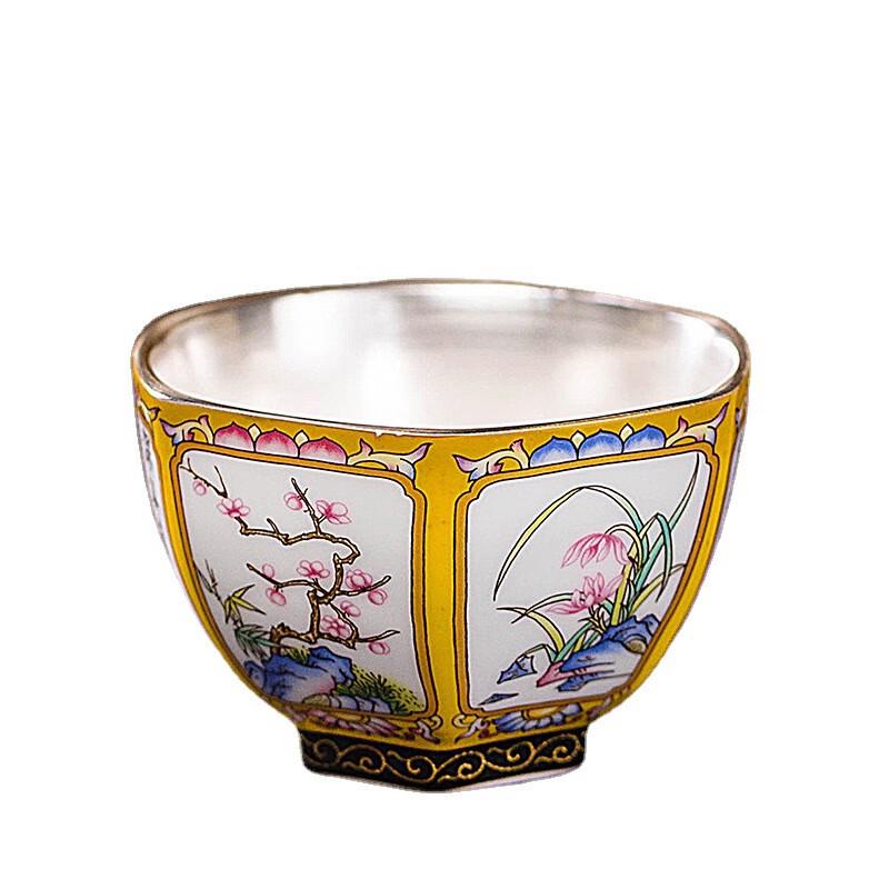 Chaxun Enamel 'Four Gentlemen' Kung Fu Teacup Set