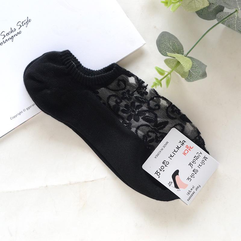 

Women s Summer Non-slip Ice Silk Mesh Low-cut Floral Socks One Size чёрный