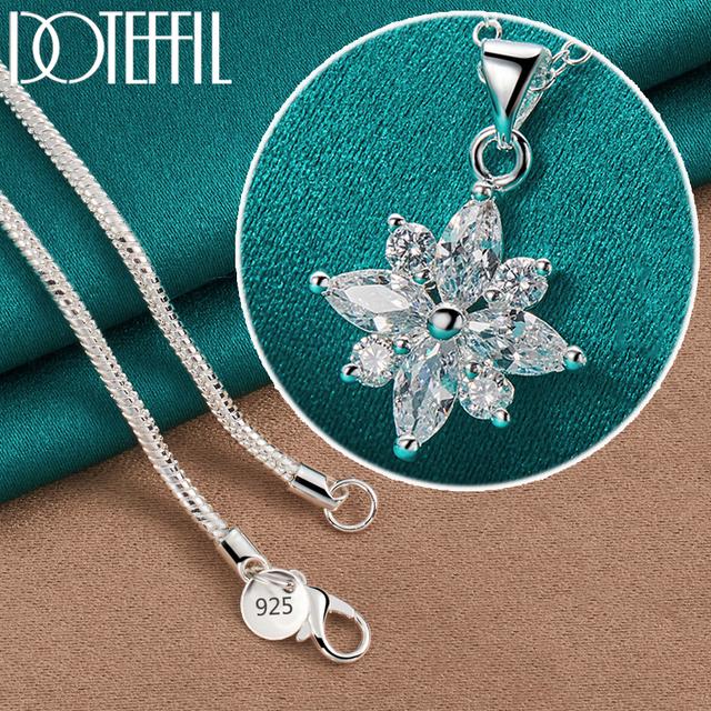 

Ожерелье с подвеской в виде цветка из стерлингового серебра 925 пробы AAA с цирконием 16-30 цепочка для женщин мода свадьба помолвка шарм ювелирные изделия 40cm