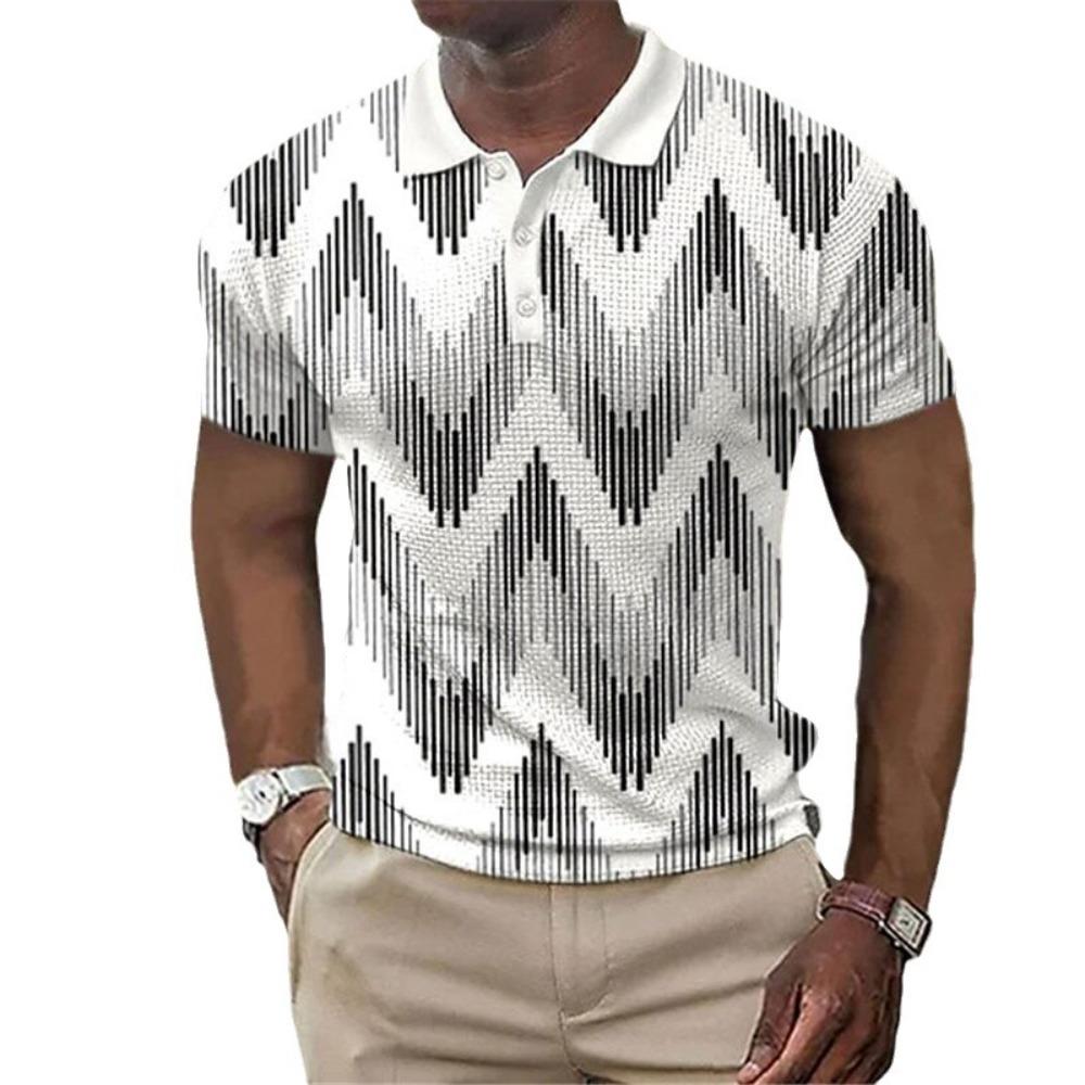 Geometric Stripe Pattern 3D Digital Printing Men's Casual Polo Shirt