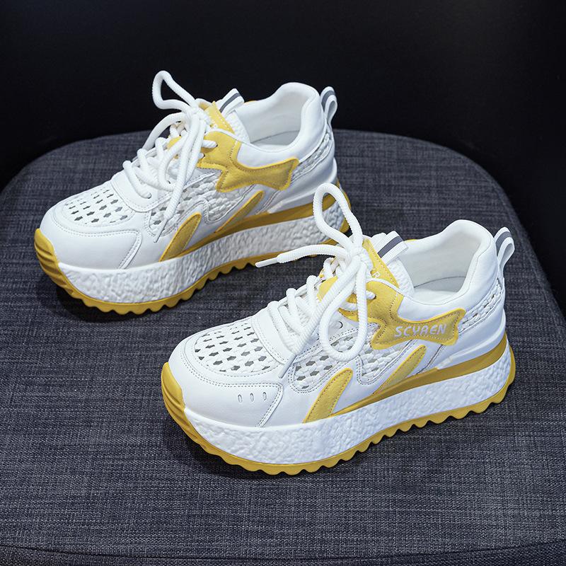 Small man increases height Forrest Gump shoes women's 2025 new platform white shoes casual fashion versatile woven through net women's shoes