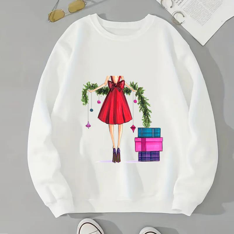 

(Азиатский размер) Веселый рождественский подарок, стильный тренд 90-х годов, праздничный принт, модные повседневные пуловеры, новогодняя женская одежда, толстовки с графическим рисунком