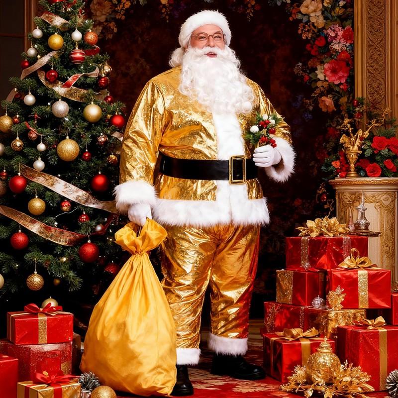 Golden Christmas Santa Costume Set Stage Performance Outfit Unisex 18-24Y