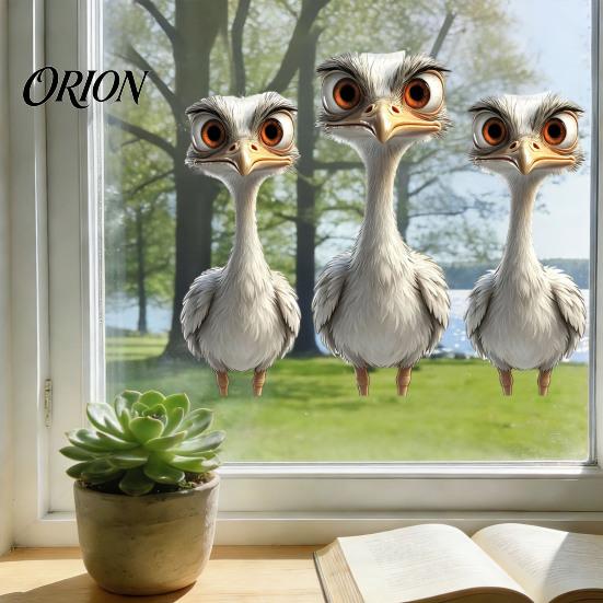 Stereoscopic Animal Wall Art Cute Ostrich Static Window Clings, 3D Break Through Decals, No Easy to Apply Graphics Glue PVC Stickers for Kids Bedroom