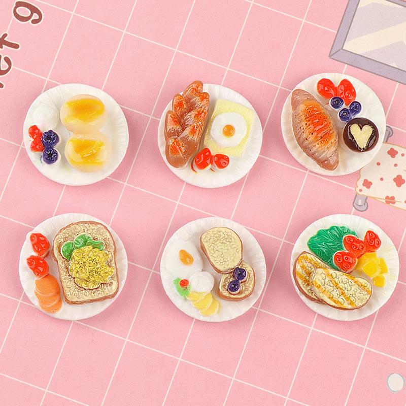 6Pcs Mini Dim Sum Platter Diy Miniature Landscape Fairy Garden Decors Accessories Doll House Ornaments