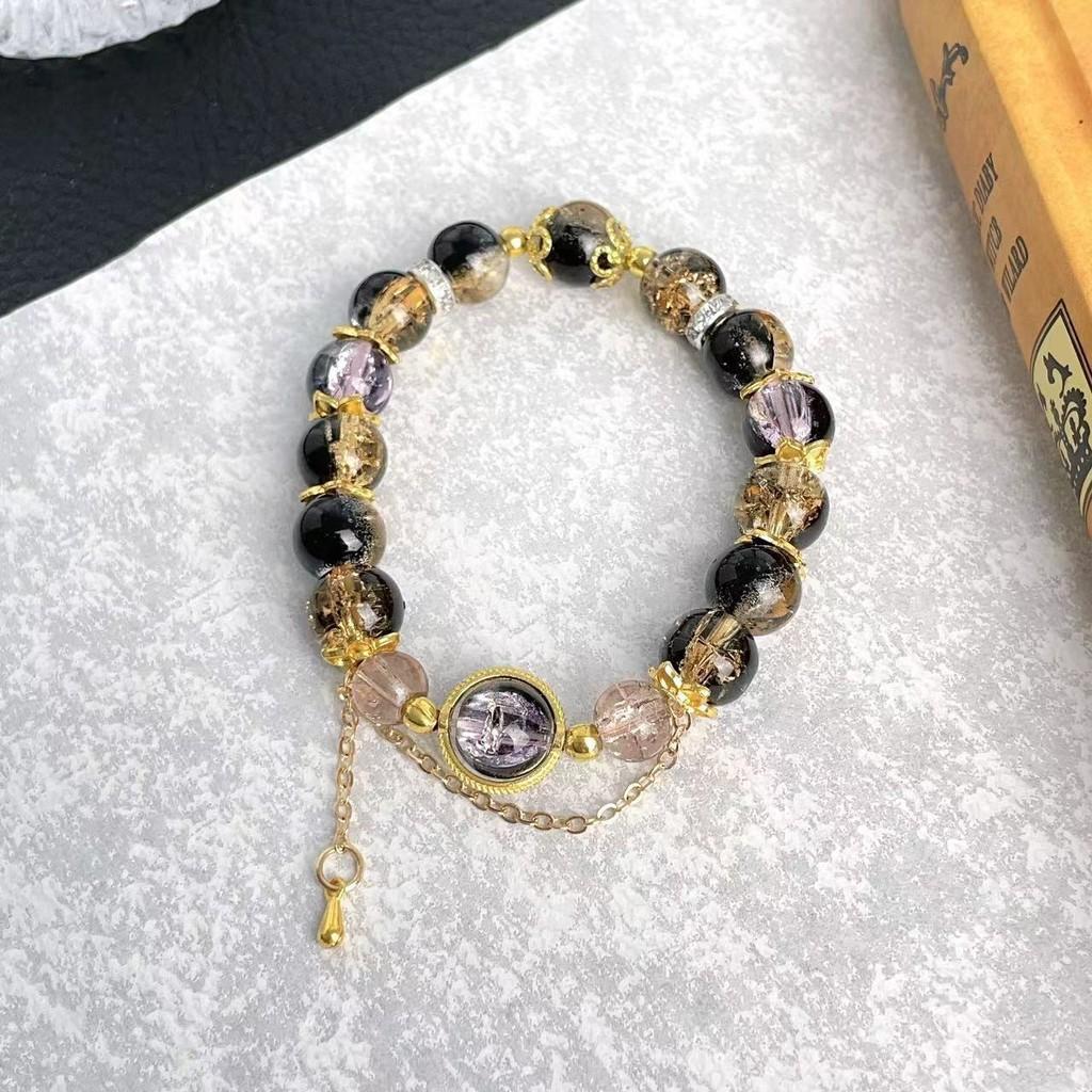 

Plated Stylish Alloy Womens Bracelet With Purple Beads And Tassels Retro
