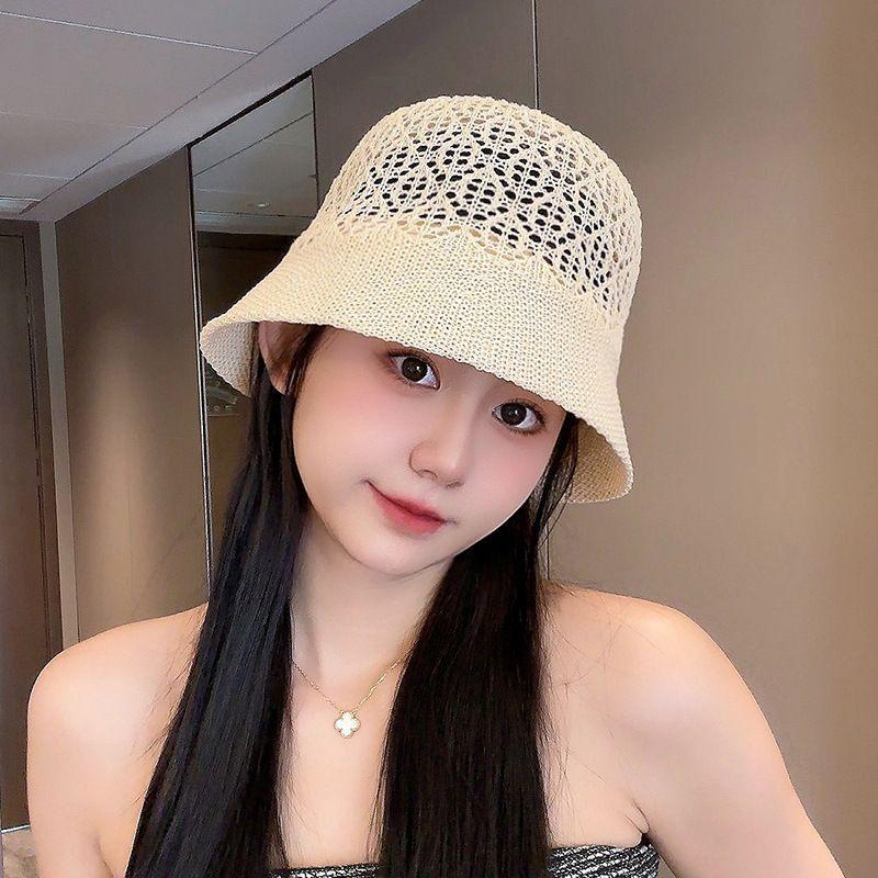 Straw Woven Breathable Bucket Straw Hat Women's Summer Travel Sun Protection Bucket Hat Vacation Beach Casual Sun-Proof Sun Protection Hat