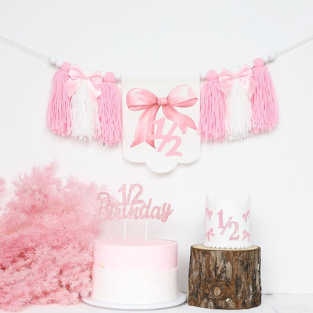 Girls Half Birthday Decorations 6 Month 1/2 Butterfly Birthday Tassel High Chair Banner Pink Room Party Decorations