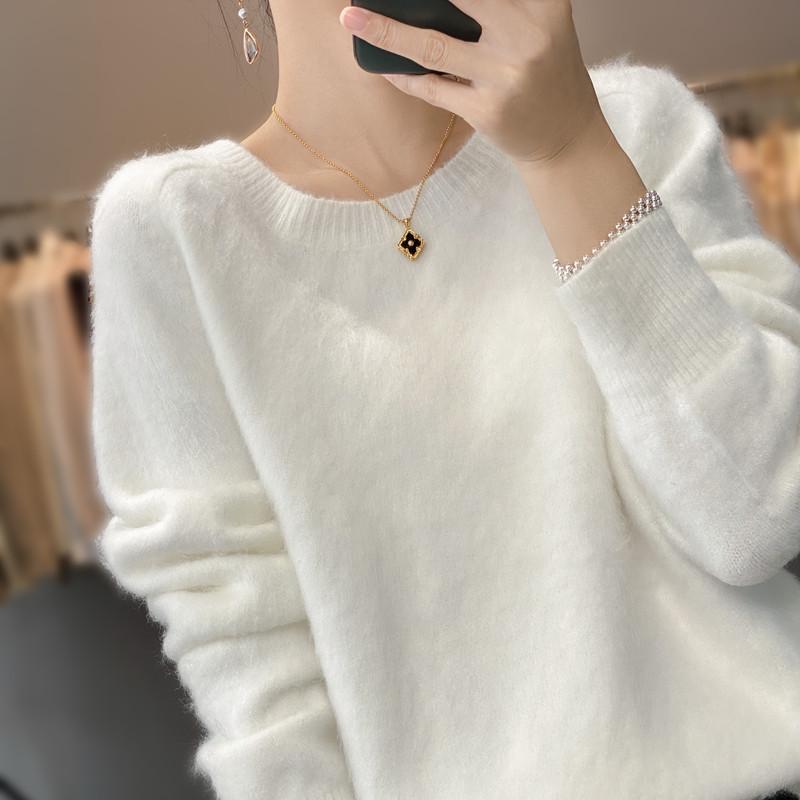 Korean Style Oversized Plush Round Neck Sweater - Women's Autumn Winter Knitwear