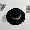 Cappelli a cilindro neri in pura lana da uomo e da donna, Cappelli a cilindro in lana retrò con decorazione di piume