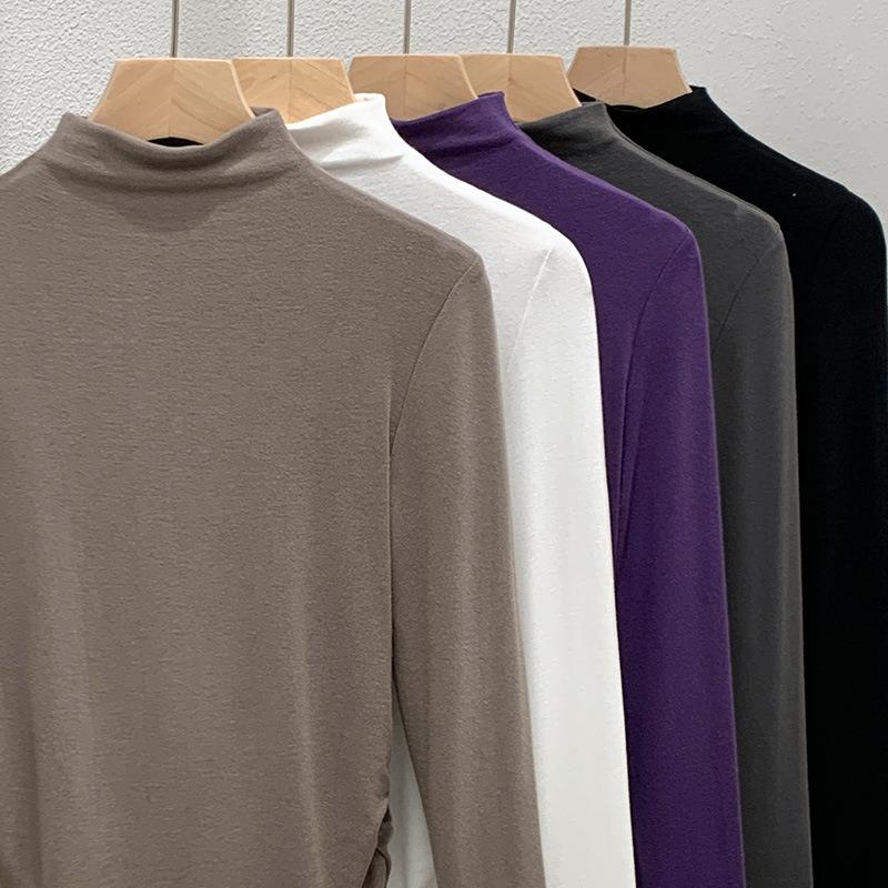 Semi-turtleneck Bottoming Shirt Women's Autumn and Winter New Women's Clothing Design Sense Long-sleeved Inner Shirt Pleated Waist Top