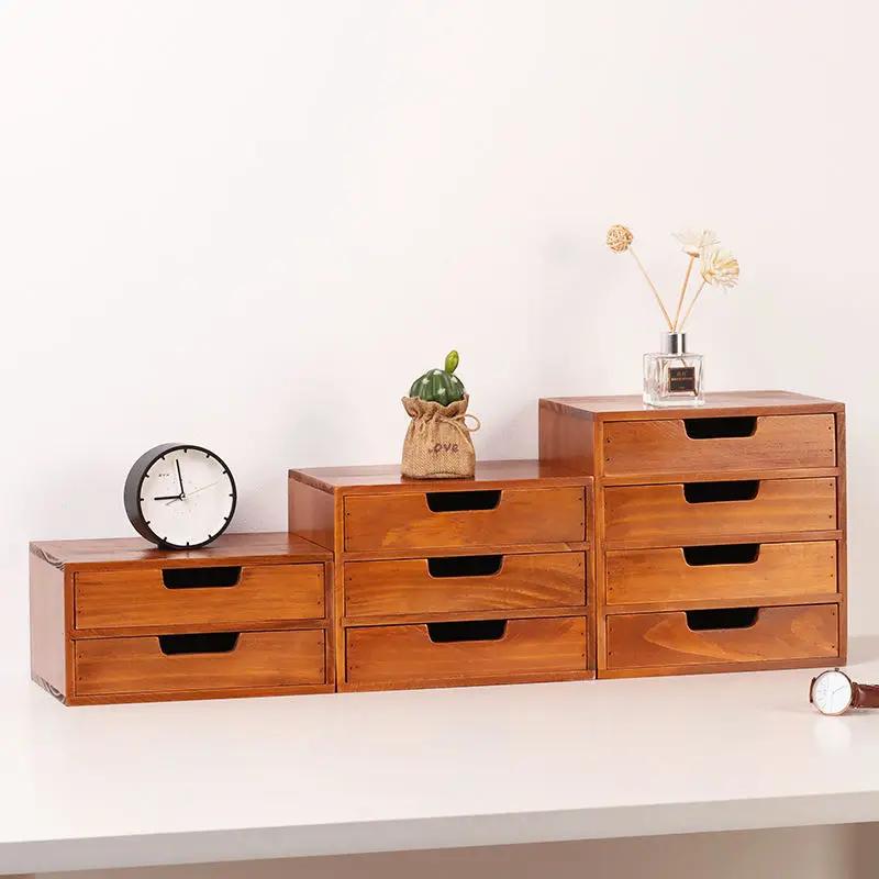 Vintage Wood Drawer Organizer - Multi-Layer Desktop Storage for Makeup/Jewelry, Rustic Bedroom & Bathroom Decor Stackable Design