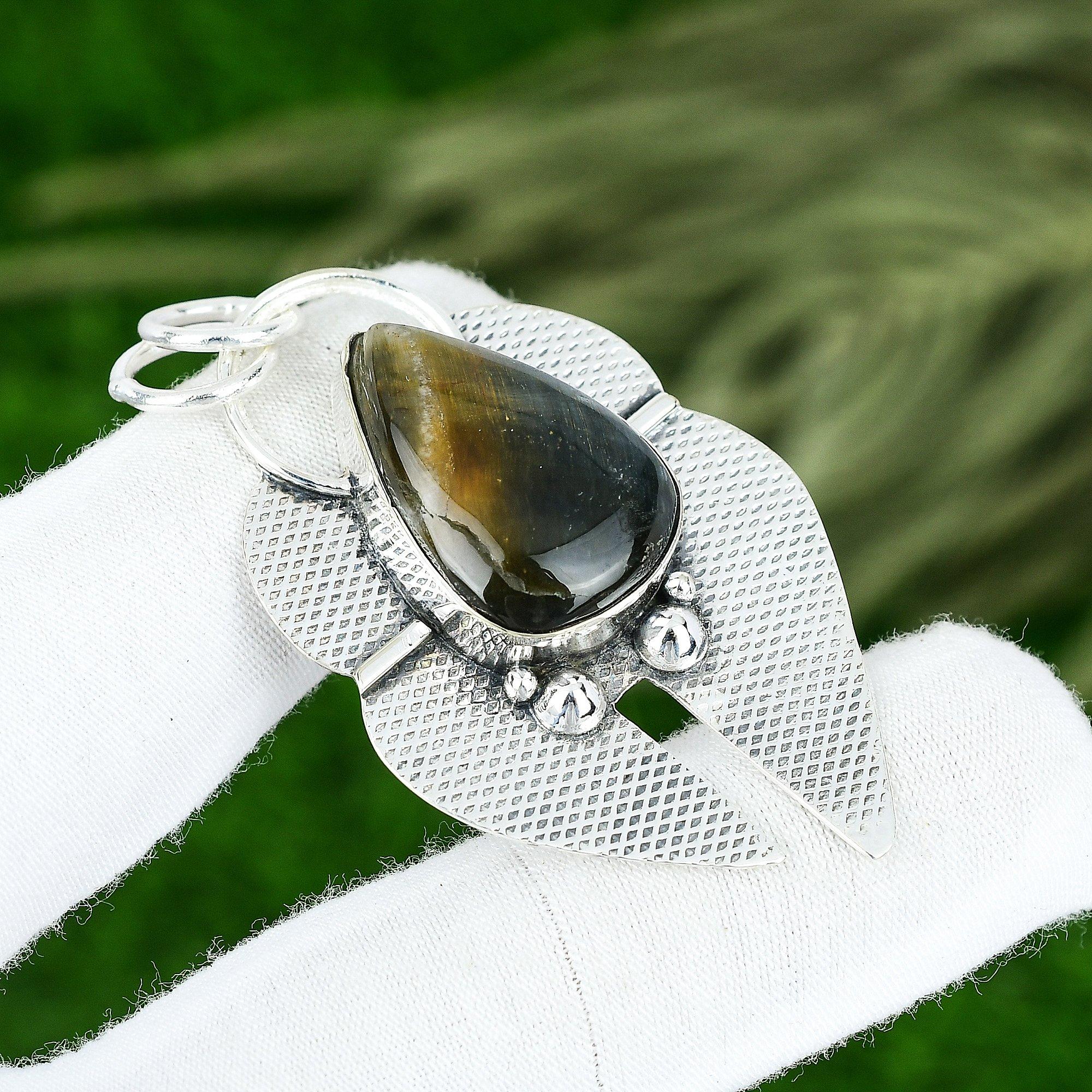 

Memorial Day Sale 925 Sterling Silver Pear Nellite Stone Wedding Mother Pendant